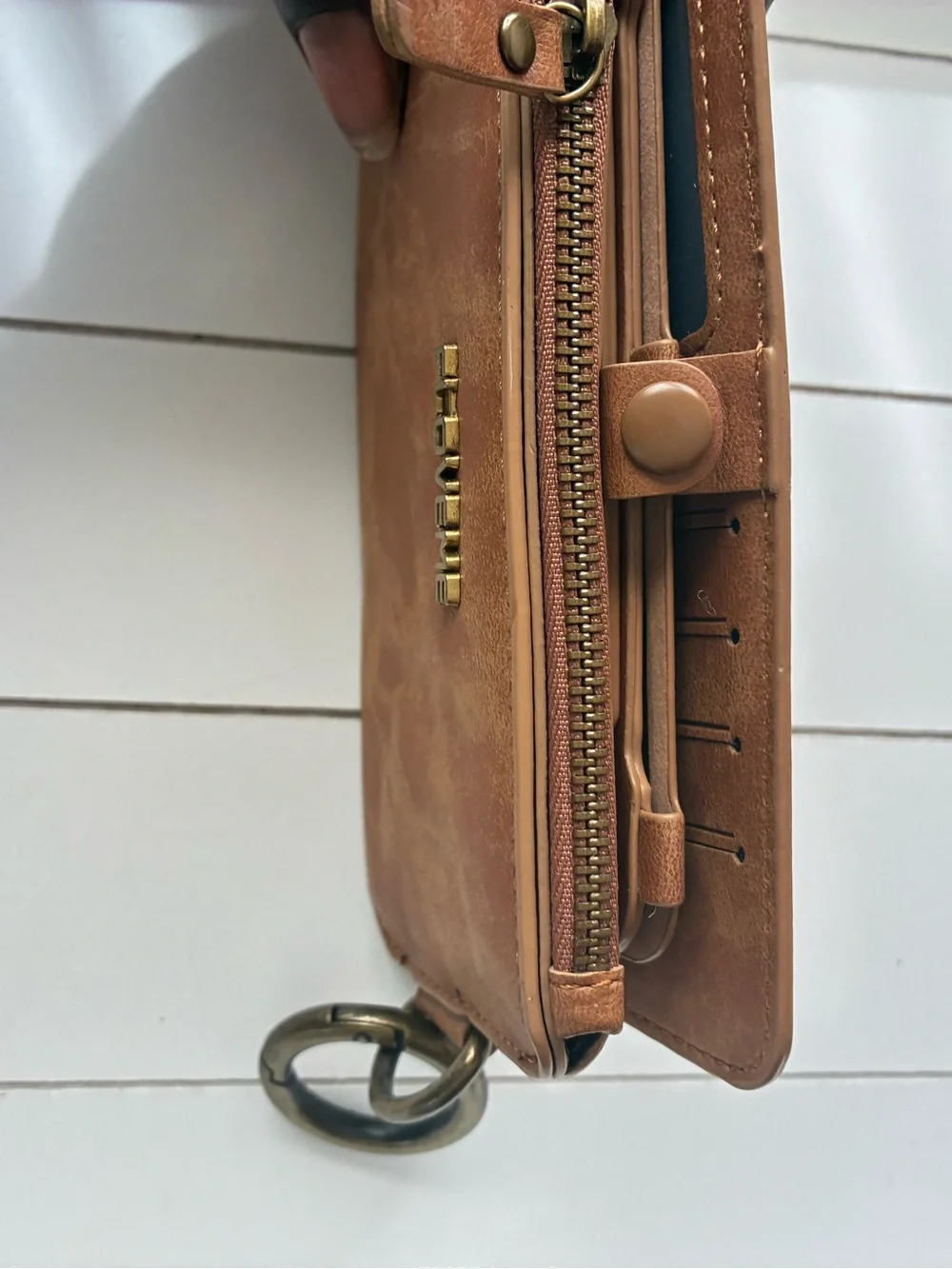 Tan Zip Wrist Wallet with Key Ring